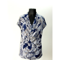 Bluzka z lejącym dekoltem woda - wzór paisley granat beż